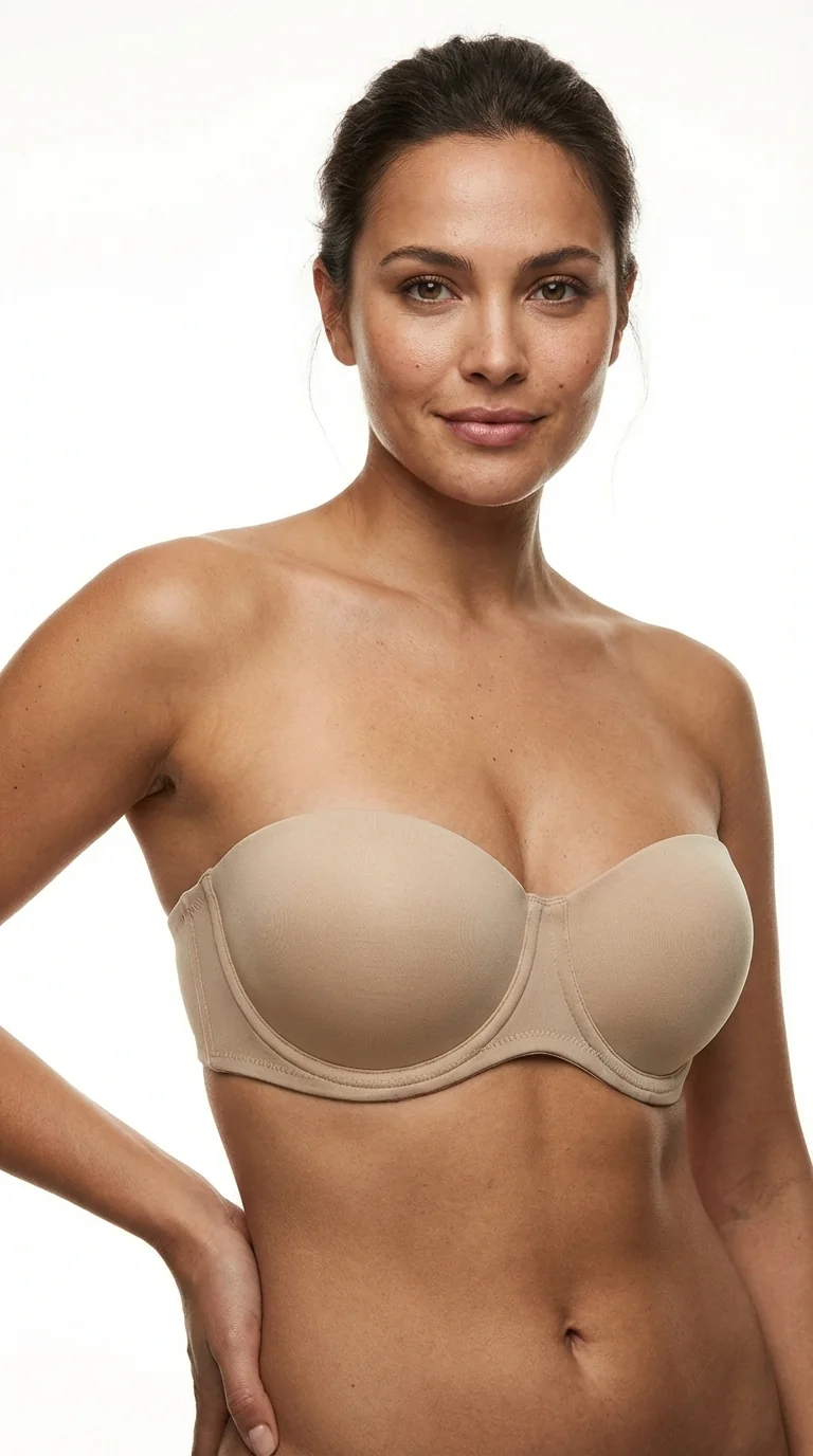 LunaIntim Nude Desteksiz Dolgusuz Straplez Sütyen Balenli ve Toparlayıcı Model - Arka Görünüm